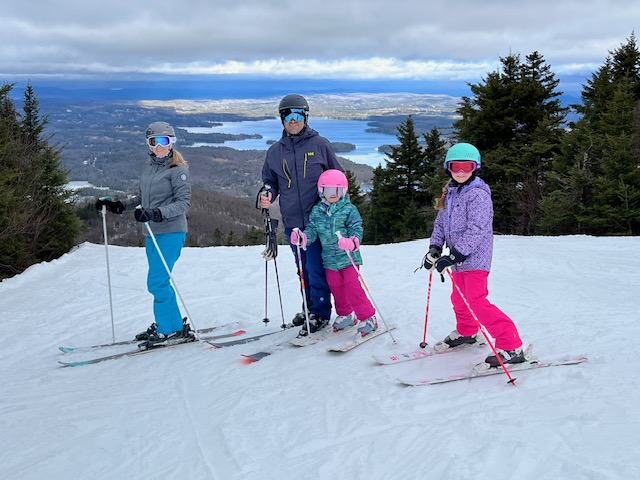 family skiing on Mount Sunapee in New Hampshire